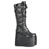 7 Inch MENS Black Knee High Boots Platform Shoe Zip-Zag Strap Black
