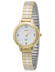 Carriage Womens C7A261 Gold-Tone Round Case White Dial Two-Tone Stainless Steel Expansion Band Watch
