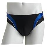 Speedo Men's Race Xtra Life Lycra Axcel Splice Brief Swimsuit, Black and Blue, 30