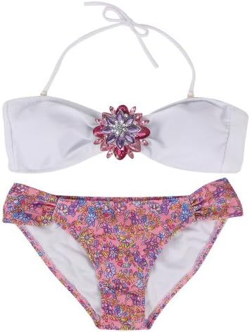 Egelbel Women's Jewellery Top Flower Print Low Cut Bottom Bikini Set