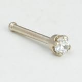 14K White Gold Nose Bone 2mm Prong-set: 18g 1/4, Cubic Zirconia Gem