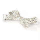 Sterling Silver/Platinum Cubic Zirconia Vintage-Style Bow Pin