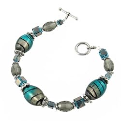 Bracelet - B20 - Handmade Glass & Fire-Polished Beads - Oval Beads - Toggle Closure ~ Teal and Silver