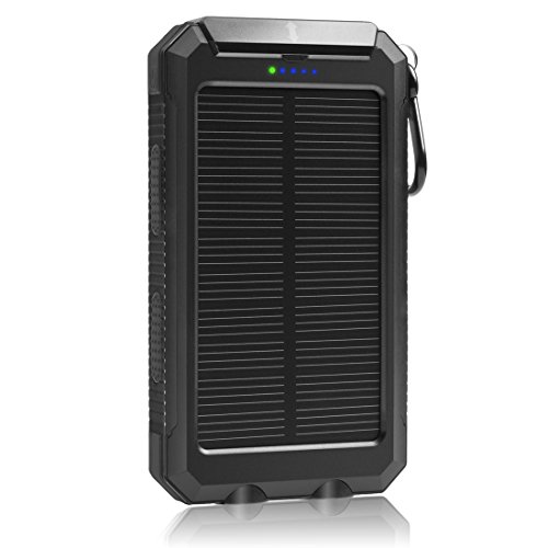 LANIAKEA Solar Charger 10000 mAh, Solar Power Bank with 2 LED Flashlight Dual USB Port Solar Panel Charger Portable for Outdoor Backup for iPhone, iPad, iPod, Cell Phone, Tablet, Camera, Black