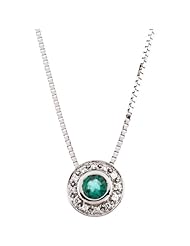 14K White Gold Emerald and Diamond Necklace