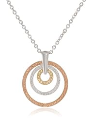 Bronze, Sterling Silver and 14k Gold Tri-Metal Triple Circle Diamond Cut Pendant Necklace, 18"