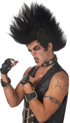 New Mens Punk Goth Black Costumehawk Wig Hairpiece Adult Mens Standard