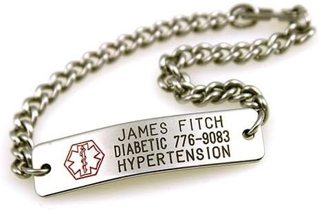 Personalized Medical Alert ID Bracelet - Free Custom Engraving - Hypo-allergenic Stainless Steel - Classic Design, 6.5 inch Bracelet with Engraving on The Front, Lobster Clasp