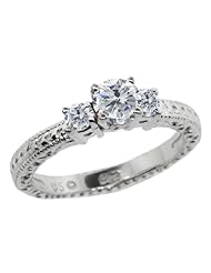 0.74 Ct Round G/H I1 Diamond 18K White Gold 3-Stone Ring