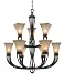Golden Lighting 1850-9 RT Roan Timber Origins Wrought Iron Nine Light Chandelier from...