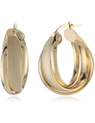 14K Italian Yellow Gold High Polish and Satin Finish Triple Row Interlaced Large Hoop Earrings