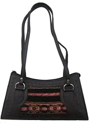 South American Artisan Leather Purse with Woven Alpaca Design - Espresso Brown