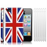IPHONE 4 / IPHONE 4G UNION JACK GLOSSY BACK COVER CASE / SKIN / SHELL WITH 6-IN-1 SCREEN PROTECTOR PACK PART OF THE QUBITS ACCESSORIES RANGEby Qubits