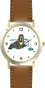 Walrus Ice Fishing Cartoon - JP Animal - WATCHBUDDY&reg; DELUXE TWO-TONE THEME WATCH - Arabic Numbers - Brown Leather Strap-Size-Women's Size-Small