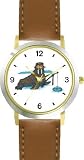 Walrus Ice Fishing Cartoon - JP Animal - WATCHBUDDY® DELUXE TWO-TONE THEME WATCH - Arabic Numbers - Brown Leather Strap-Size-Women's Size-Small