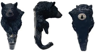 Wall Mounted Black Bear Head Bust 1 Hook Coat Rack Sculpture, 6-inch