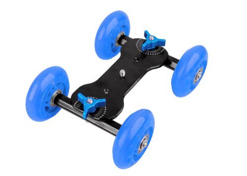 Buy 4 wheel Desktop DSLR camera vedio photograph Blue rail track slider table dolly car Promo Offer