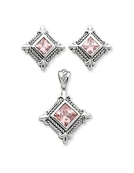 Sterling Silver Pink CZ Pendant & Earrings Set
