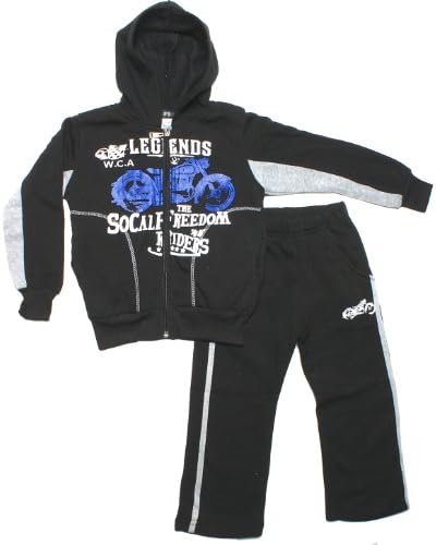 CONEY ISLAND Boys 4-7 Black Fleece Motorcycle Hooded Sweatshirt & Pants Set