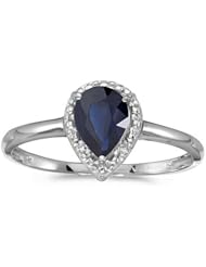 10k White Gold Pear Sapphire And Diamond Ring