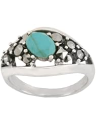 Sterling Silver Marcasite Oval Onyx Band Ring