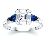 2.00 CT ASSCHER DIAMOND W PEAR BLUE SAPPHIRE RING 18K