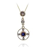14k Yellow Gold Blue Sapphire and Diamond Circle Pendant, 17
