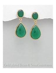 Green Onyx Earrings In Brass