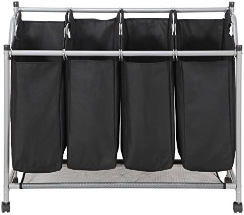 4 Bag Bin Laundry Sorter Hamper Canvas Heavy Duty Rolling Cart Storage