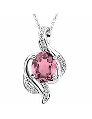 14K White Gold Oval Cut Pink Tourmaline and Diamond Pendant -- LIFETIME WARRANTY
