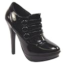 Womens Black Three Button Strap High Heel Ankle Boots