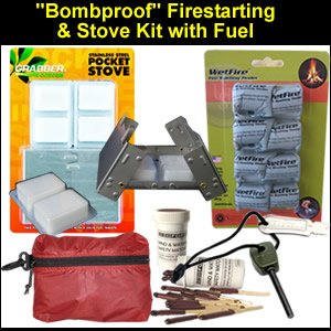 ''Bomb-Proof'' Survival Fire Starting & Stove Kit with Fuel & Tinder