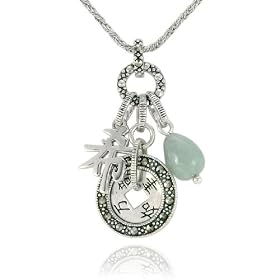 Buy Sterling Silver Marcasite Jade Hope Charm Pendant, 18 by Amazon.com Collection