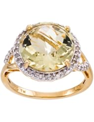 Sterling Silver with 14KT Gold Flash Lemon Quartz and Diamond Round Ring, Size 7