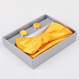 Gold plain Silk Pre-tied Bow tie, Cufflinks, Hanky Gift Box Set Gold youth dress shirt BT2016