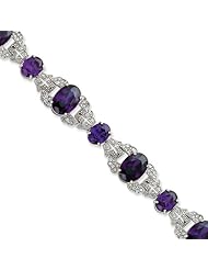 Sterling Silver Purple & Clear Cz Vintage Style Bracelet, Best Quality Free Gift Box Satisfaction Guaranteed