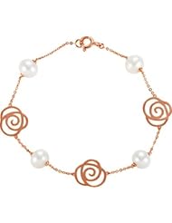 Freshwater Cultured Pearl Floral Design Bracelet in 14k Rose Gold
