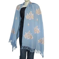 Blue Stoles Wool with Flower Embroidery 80 x 27 inches (esrf036)