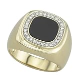 14K Yellow Gold Man's Onyx and Diamond Ring