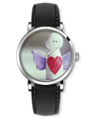 SPRAWL Aanalog Fashion Series Silver Ladies Watches of Genuine Black Leather Strap,Unique Wrist Watch for Women Girls Designed with cute angel