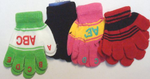 Set of Four Multicolor and One Pair Black Color Magic Gloves for Infants and Toddlers Ages 1-3 Years.