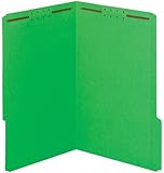 Globe-Weis Fastener Folders, 1/3 Cut, Reinforced Tab, 2 Fasteners, Legal Size, Green, 50 Folders Per Box (27140)