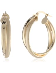 14K Italian Yellow Gold High Polish and Satin Finish Double Row Interlaced Hoop Earrings