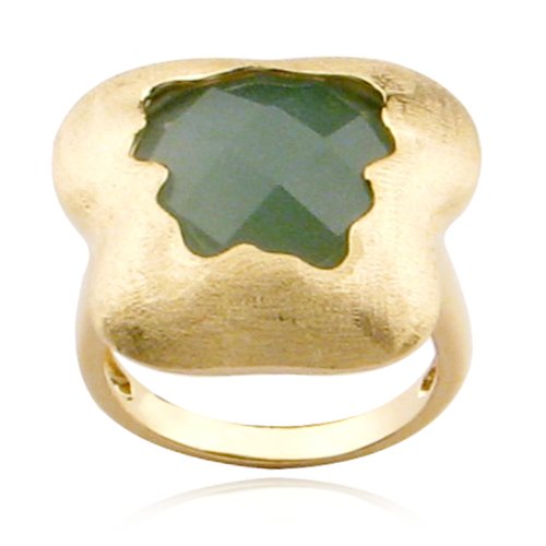 18k Yellow Gold Plated Sterling Silver Green Aventurine Ring, Size 9