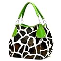 Green Giraffe Designer Inspired Animal Print Handbag Purse Bag Tote