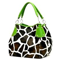 Green Giraffe Designer Inspired Animal Print Handbag Purse Bag Tote