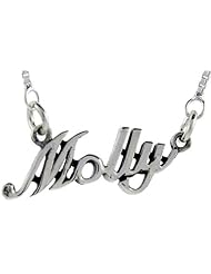 Sterling Silver MOLLY Name Necklace 3/8 inch, 17 inches long