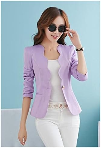 Fashion Spring Women Suit Jacket Coat Solid color slim work wear blazer S-2XL Color:Lavender Size:XXL