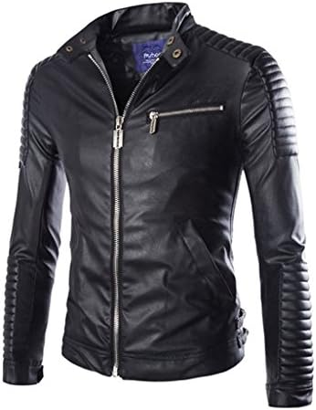 Buygold Men's Punk Faux Leather Zipper Motorcycle Leather Casual Jacket Coat Black