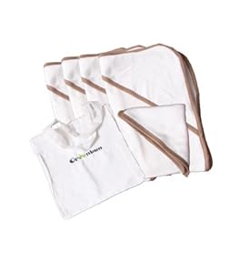 Greenbun Organic Cotton Hooded Towel With Washcloth (CreamWithBrownTrim)